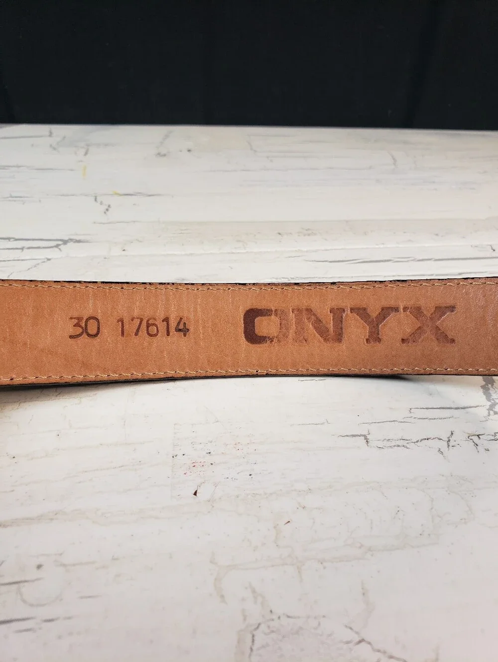 Onyx Embossed Crocodile Belt on Genuine Leather in Dark Navy - Women's size 30